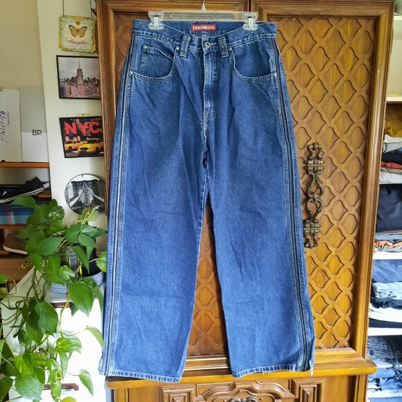 Union Bay 90s Vintage Striped Distressed Baggy Wide Leg Denim Jeans Mens 33x32 - Picture 2 of 16